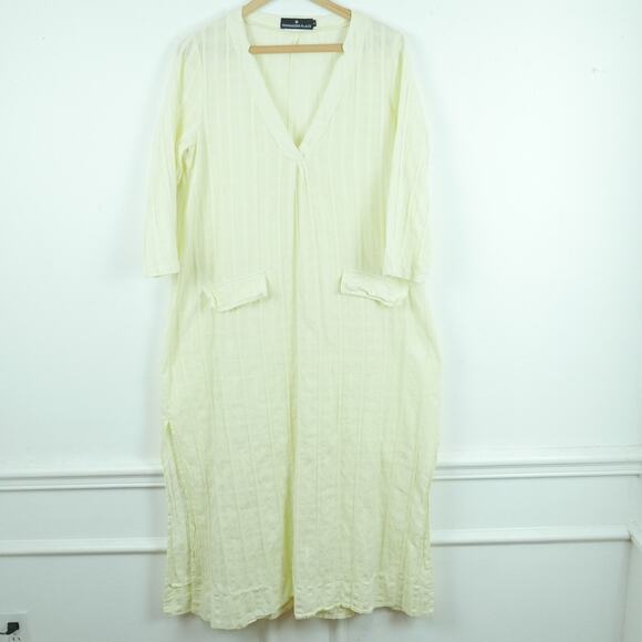 Pomander Place Medium Kaftan Carolina Maxi Dress Butter Yellow Cotton Resort - Picture 1 of 11